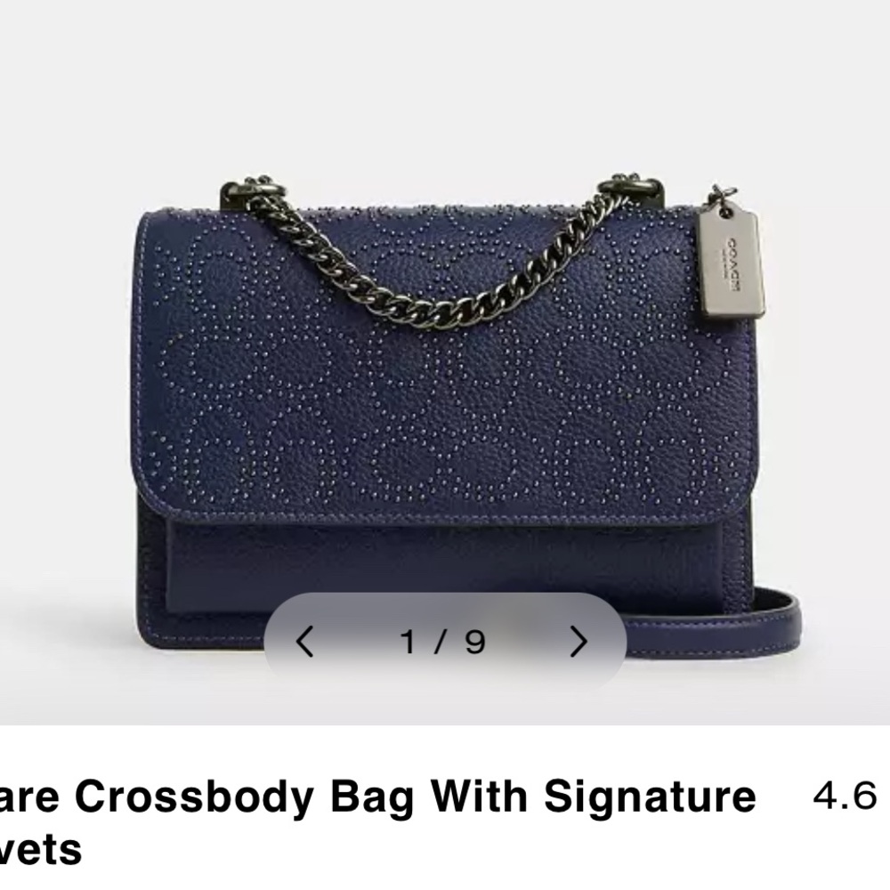 Coach Klare Crossbody Bag with Signature Rivets.  In True Navy w/Antique Black